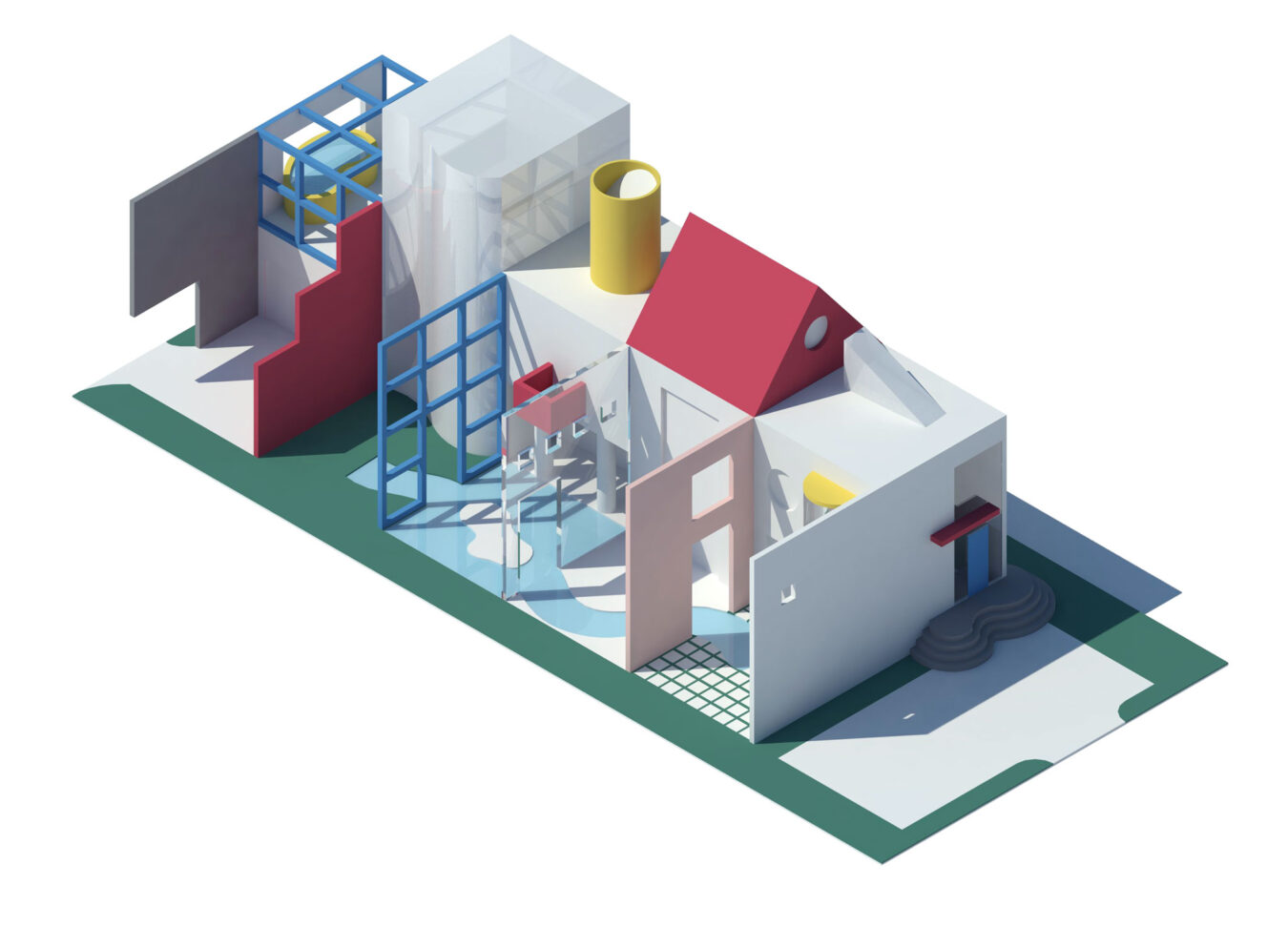 études 3D . Pink House © Arquitectonica [ 1977 ] dans le cadre de l'exposition Domestic Pools, Villa Noailles [ 2018 ]