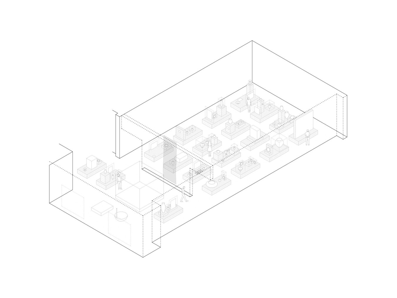 axonométrie . salle . concours de scénographie . exposition Les Flammes [ 2018 ] © mbl architectes