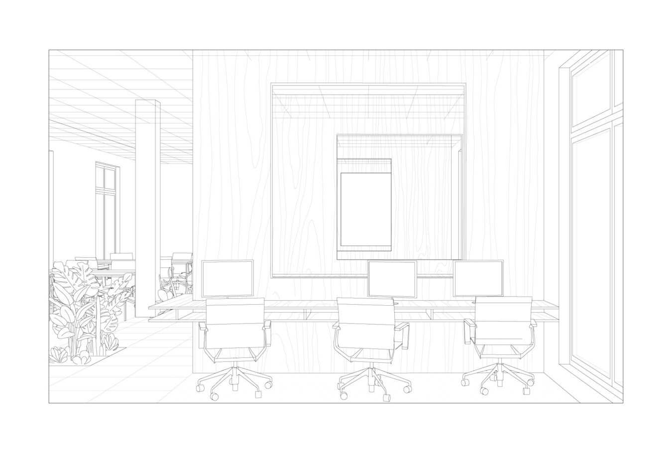 perspective vectorielle . transformation des bureaux de JUUL · Paris [ 2019 ] . © mbl architectes