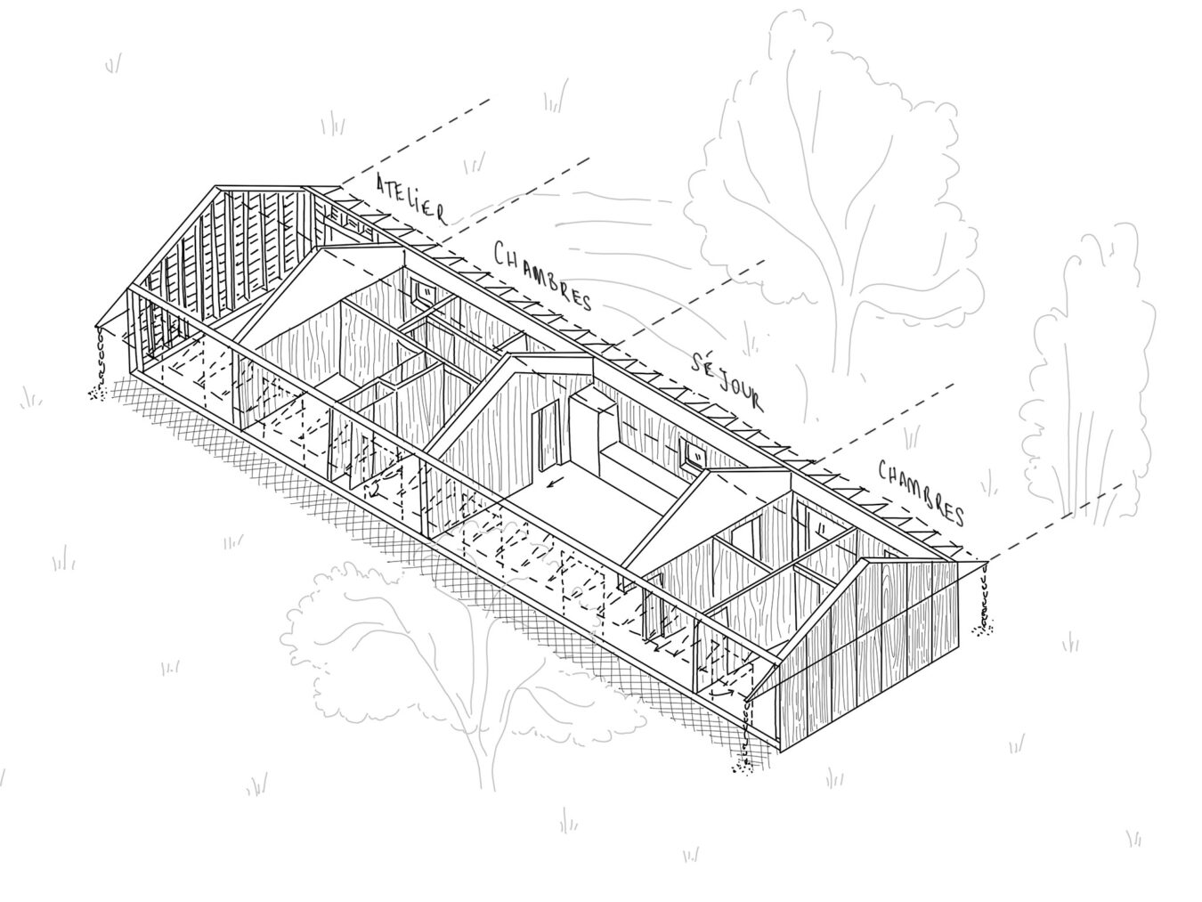 axonométrie didactique . maison individuelle neuve · Hautaget [ études · 2020 ] . © mbl architectes