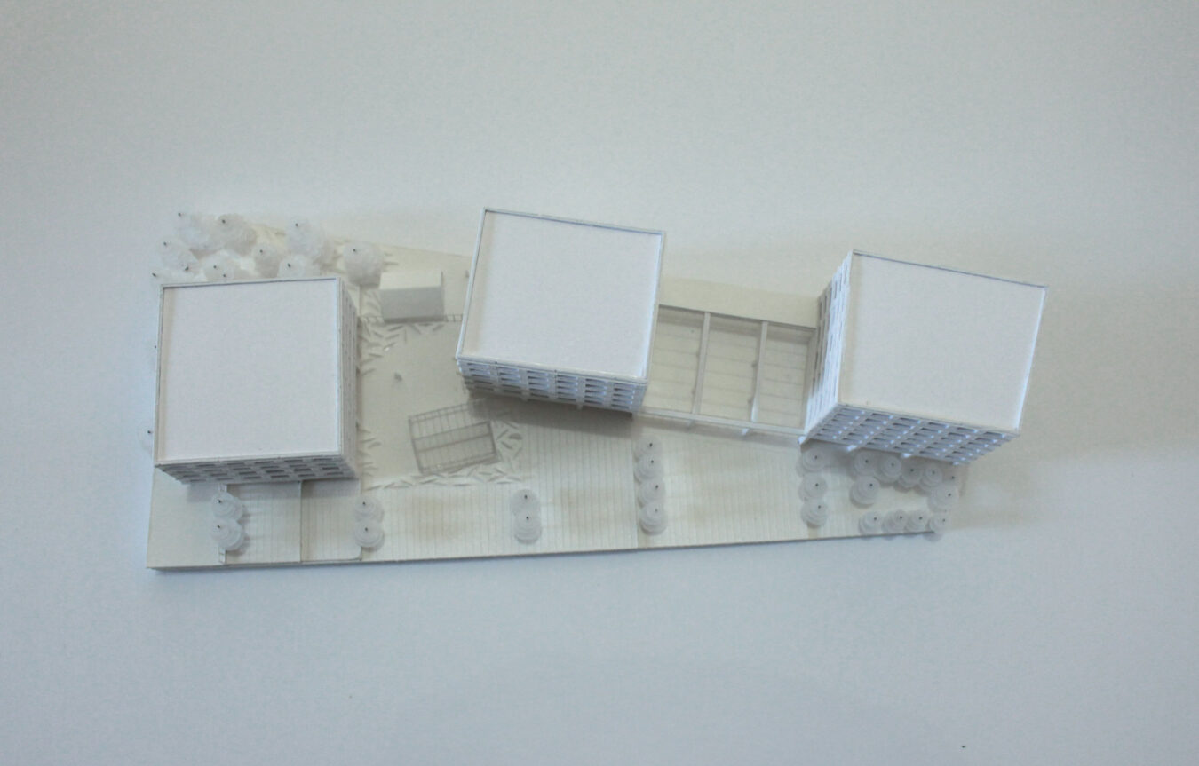 maquette de concours Oppidéa [ projet lauréat, livré en 2024 ] , maquette 1:500, © Scalène architectes + © mbl architectes [ 2019 ]