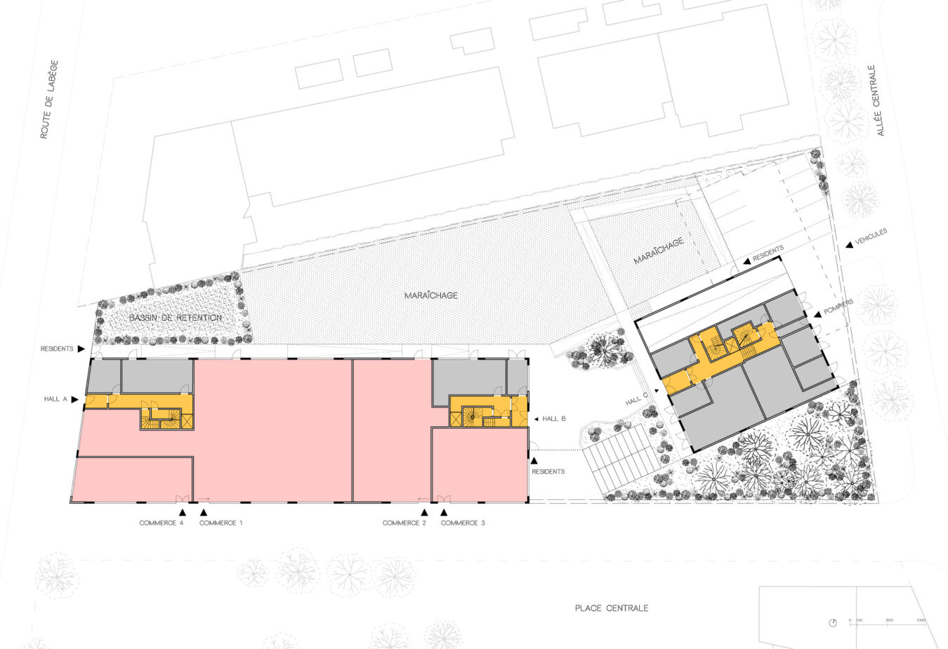 plan de masse . lot A11 · ZAC du faubourg Malepère · Toulouse [ 2019 - 2024 ] © Scalène architectes + © mbl architectes