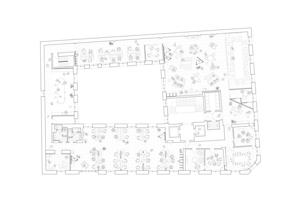 plan vectoriel . transformation des bureaux de JUUL · Paris [ 2019 ] . © mbl architectes