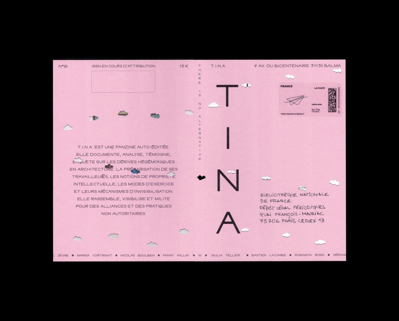 Fanzine T.I.N.A | Projet éditorial en auto-édition avec Fanny Vallin au sein de l'association éponyme | Conception et exécution éditoriale 