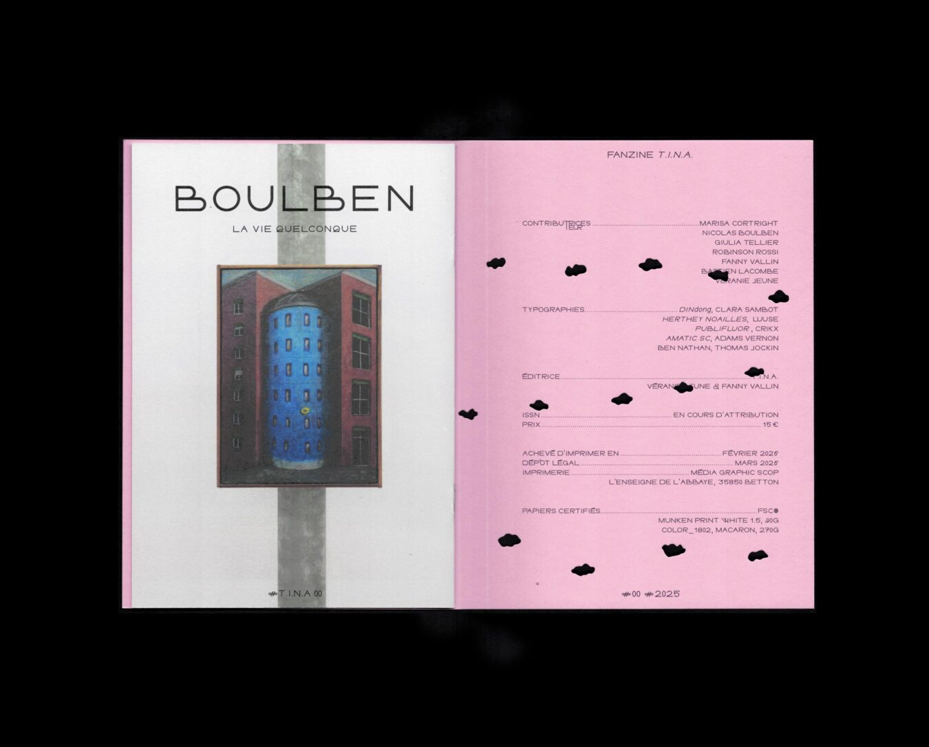 Fanzine T.I.N.A | Projet éditorial en auto-édition avec Fanny Vallin au sein de l'association éponyme | Conception et exécution éditoriale 