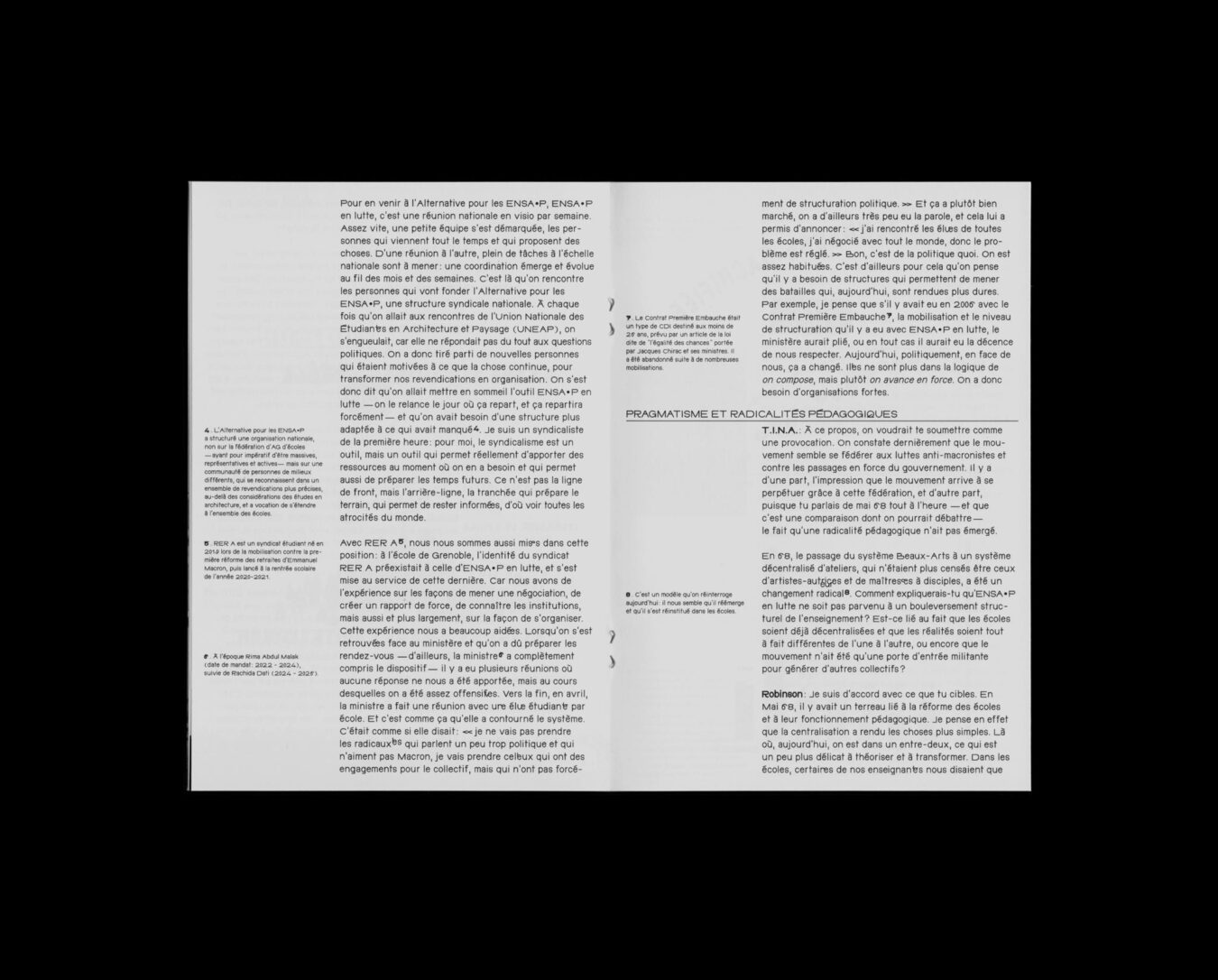 Fanzine T.I.N.A | Contribution de Robinson Rossi, représentant d'ENSA en lutte | Conception et exécution éditoriale 